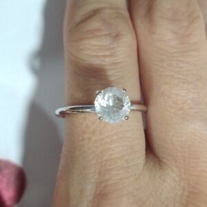 Round Cut Solitaire Ring Promise Engagement Wedding Band Silver Tone Size 8